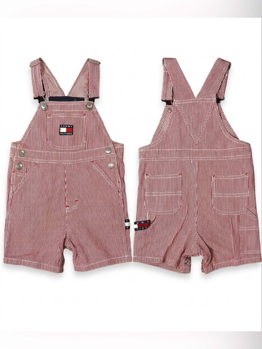 Hilfiger Baby Girl Seersucker Overalls | 18-24M | Red Striped | RARE